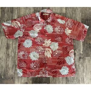 Tommy Bahama XL Red & White Camp Shirt Button Up Floral Hawaiian 100% Silk